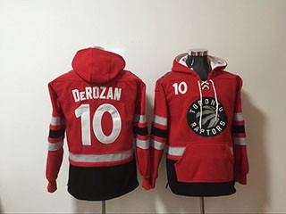 Raptors #10 DeMar DeRozan Red All Stitched Hooded Sweatshirt