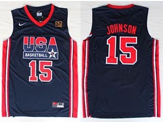 NBA USA Team 1992 Magic Johnson #15 navy blue jersey