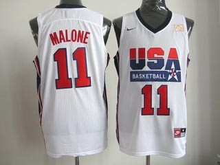 NBA Throwback Olympic Games USA Karl Malone #11 white