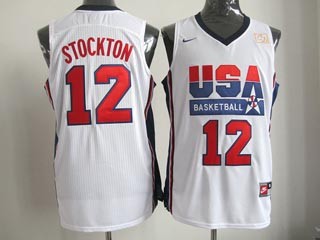 NBA Throwback Olympic Games USA John Stockton #12 white