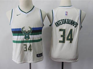 Bucks #34 Giannis Antetokounmpo Cream Youth 2018-19 City Edition Nike Swingman