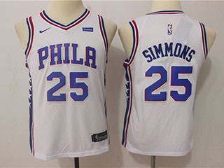 76ers #25 Ben Simmons White Youth Nike Jersey