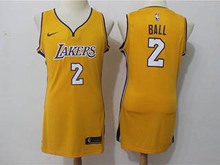 Lakers #2 Lonzo Ball Yellow Women Nike Swingman Jersey