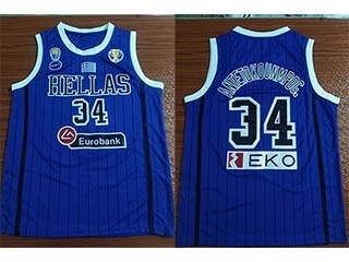 NBA Hellas Antetokounmpog. #34 2019 FIBA Basketball World Cup Blue jersey