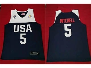 NBA USA Mitchell #5 2019 FIBA Basketball World Cup navy blue jersey