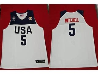 NBA USA Mitchell #5 2019 FIBA Basketball World Cup white jersey