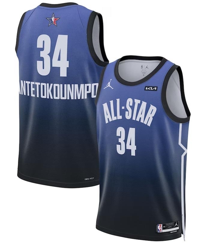 Men's 2023 All-Star #34 Giannis Antetokounmpo Blue Game Swingman Stitched Basketball Jersey