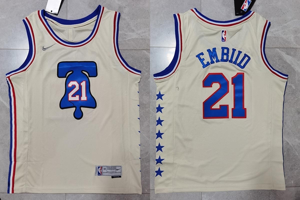 Men's Philadelphia 76ers #21 Joel Embiid Cream 2020-2021 Earned Edition Swingman Jersey