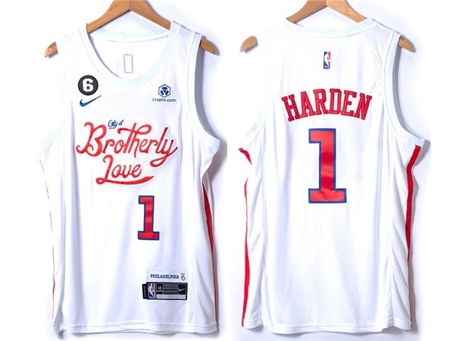 Men's Philadelphia 76ers #1 James Harden 2022-23 White City Edition Swingman Jersey