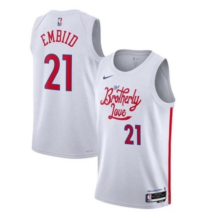 Men's Philadelphia 76ers #21 Joel Embiid White 2022-23 City Edition Stitched Basketball Jersey