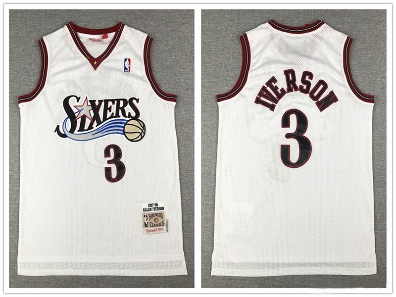 76ers #3 Allen Iverson White Throwback Jersey