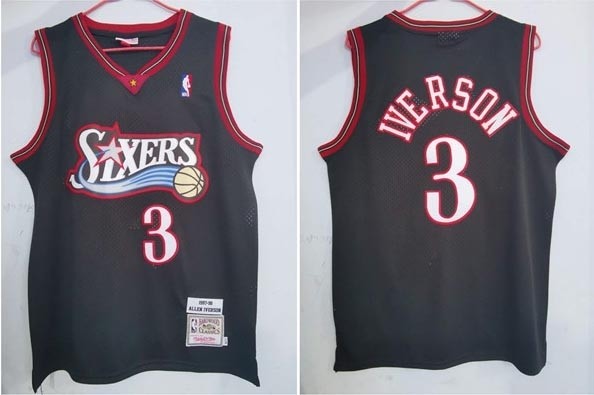 NBA 76ers #3 Allen Iverson Black 1997-98 Hardwood Classics Jersey