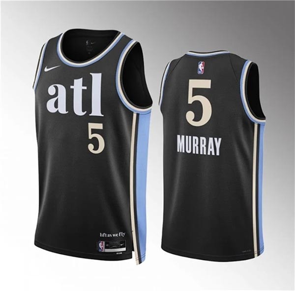 Men's Atlanta Hawks #5 Dejounte Murray 2023-24 Black City Edition Stitched Basketball Jersey