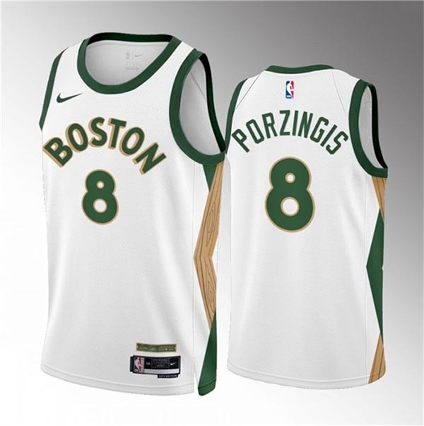 Men's Boston Celtics #8 Kristaps Porzingis White 2023-24 City Edition Stitched Basketball Jersey