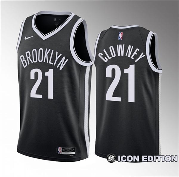 Men's Brooklyn Nets #21 Noah Clowney Black 2023 Draft Icon Edition Stitched Basketball Jersey