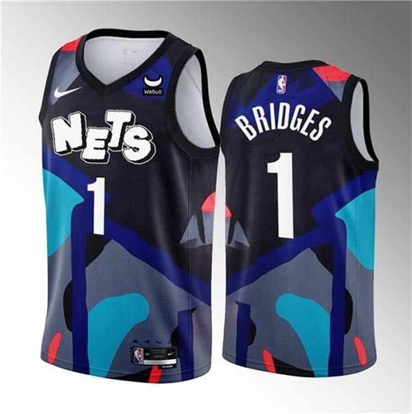 Men's Brooklyn Nets #1 Mikal Bridges Black 2023-24 City Edition Stitched Basketball Jersey