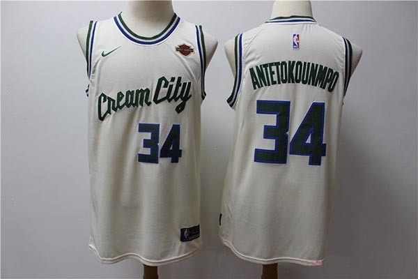 NBA Milwaukee Bucks #34 Giannis Antetokounmpo Cream 2020 City Edition Nike Swingman Jersey