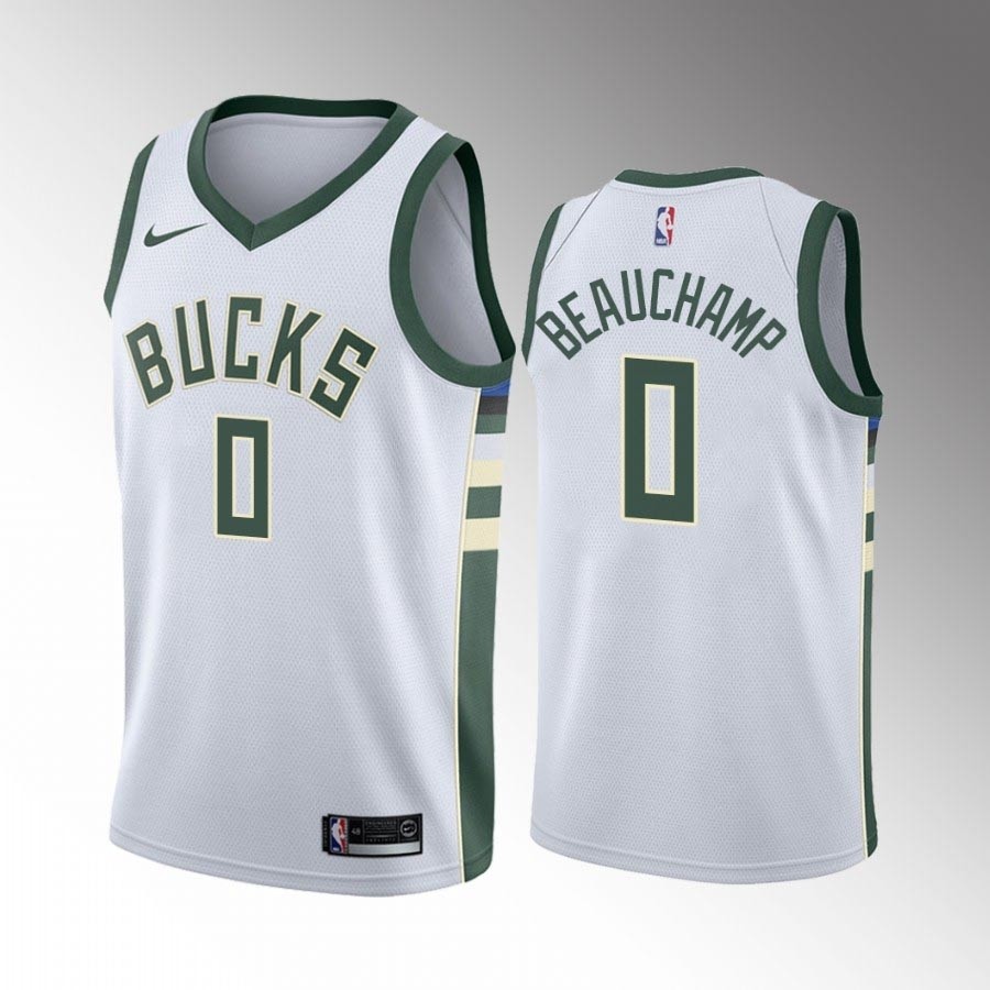 Men's Milwaukee Bucks #0 Beauchamp White Stitched Basketball Jersey