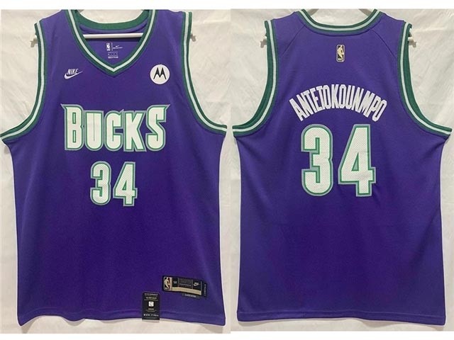 Men's Milwaukee Bucks #34 Giannis Antetokounmpo 2022-23 Purple Classic Edition Swingman Jersey