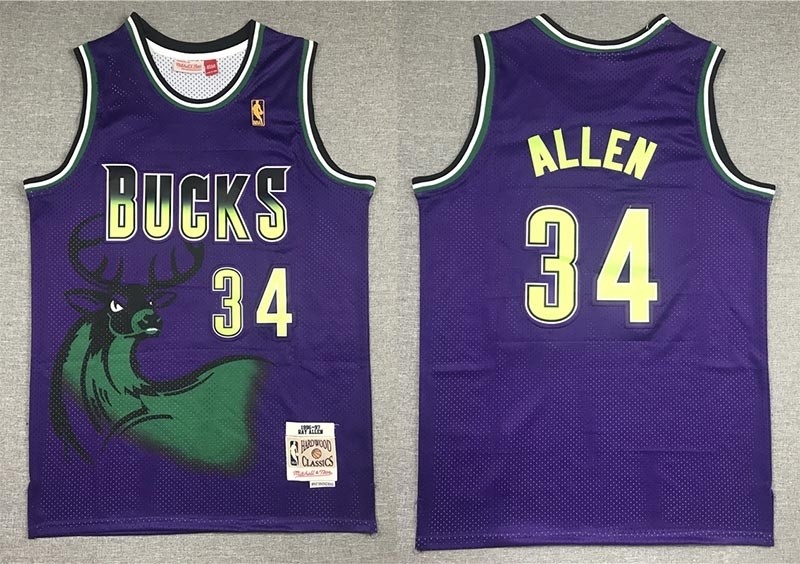 NBA Throwback Milwaukee Bucks #34 Ray Allen Purple 1996-97 Hardwood Classics Jersey