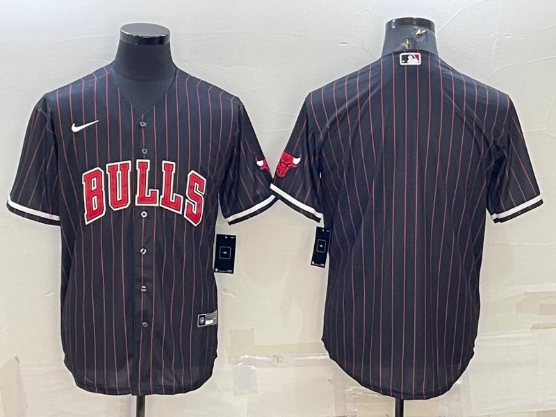 Men's Chicago Bulls Blank Black Stripe Cool Base Stitched Baseball Jersey