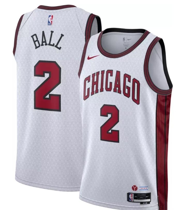 Men's Chicago Bulls #2 Lonzo Ball White 2022-23 City Edition Stitched Basketball Jersey