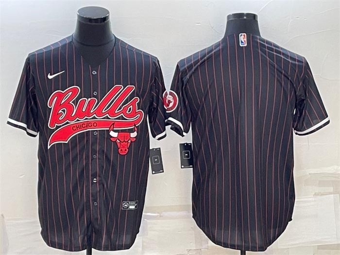 Men's Chicago Bulls Blank Black Stripe Cool Base Stitched Baseball Jersey