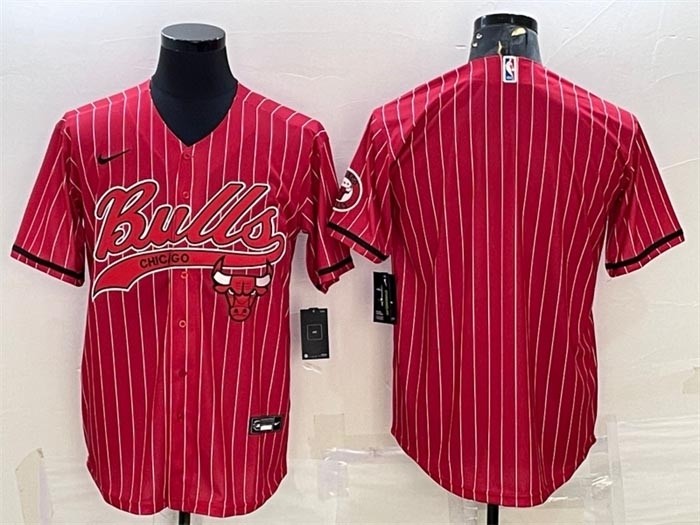 Men's Chicago Bulls Blank Red Stripe Cool Base Stitched Baseball Jersey