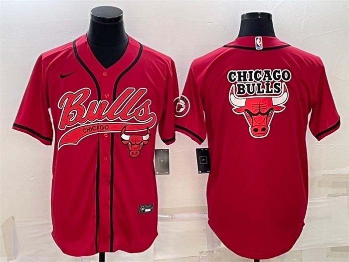 Men's Chicago Bulls Red Team Big Logo Cool Base Stitched Baseball Jersey