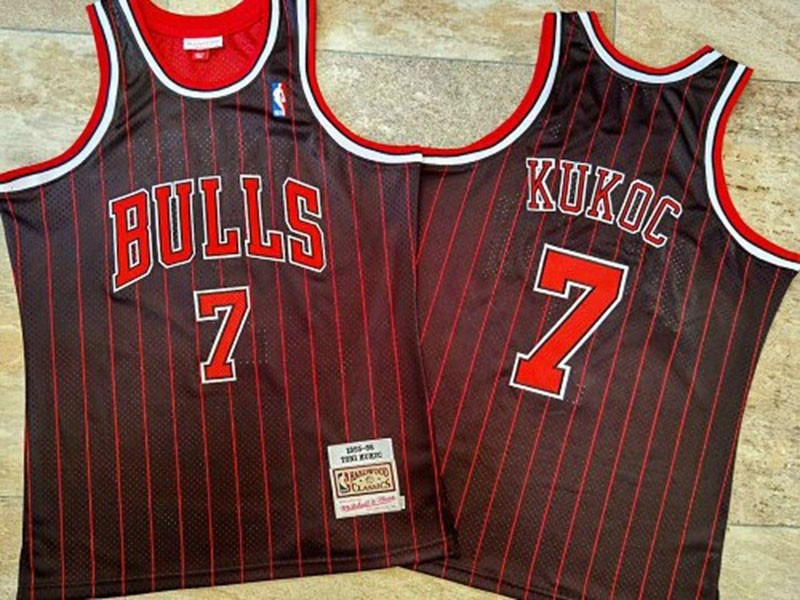 NBA Chicago Bulls #7 Toni Kukoc Black Stripe 1995-96 Hardwood Classics Jersey