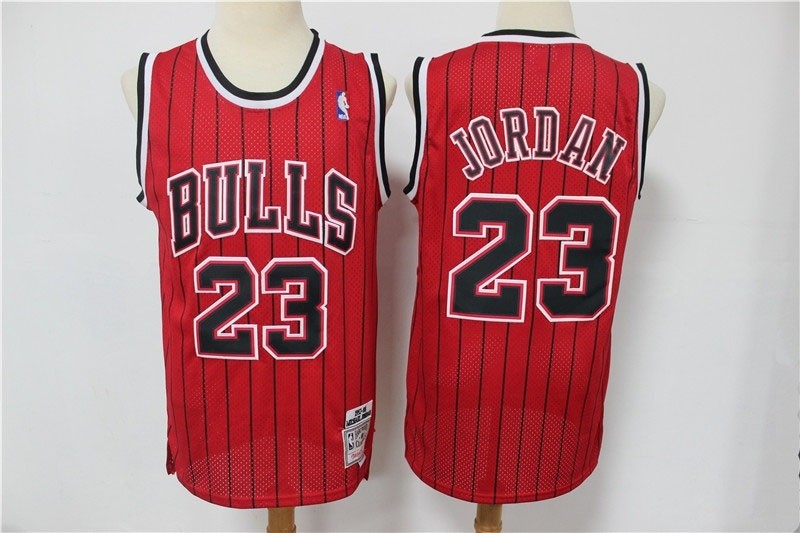 NBA Chicago Bulls #23 Michael Jordan Red Stripe Hardwood Classics Jersey