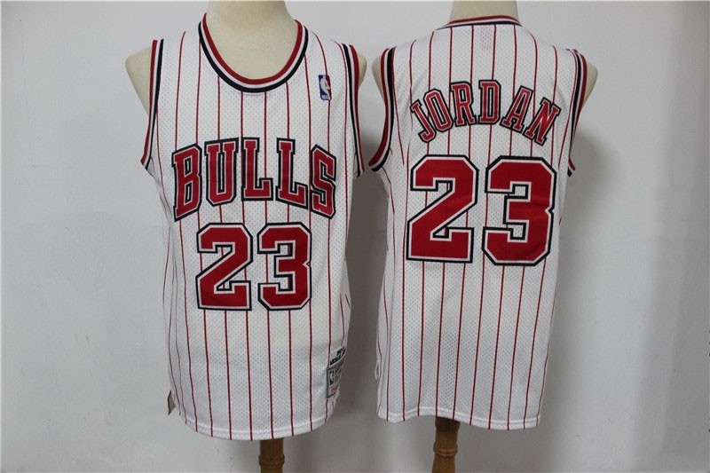 NBA Chicago Bulls #23 Michael Jordan White Stripe Hardwood Classics Jersey