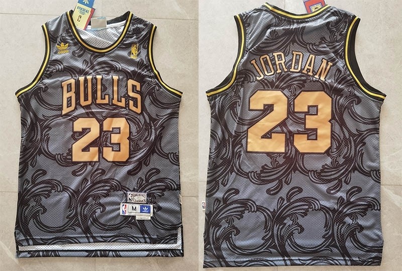 NBA throwback Bulls #23 Michael Jordan Black Gold limited jersey