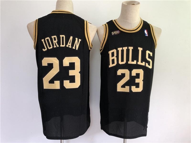 Men's Chicago Bulls #23 Jordan Black Gold Throwback 2021 NBA Jersey