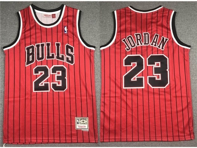 Chicago Bulls #23 Michael Jordan Red Pinstripe Hardwood Classics Jersey