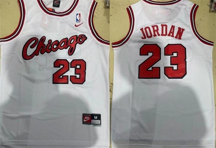 Men's Chicago Bulls #23 Michael Jordan White 1984-85 Throwback Black Stitched Jersey