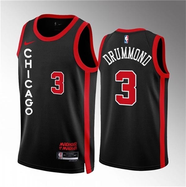 Men's Chicago Bulls #3 Andre Drummond Black 2023-24 City Edition Stitched Basketball Jersey