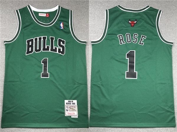 Men's Chicago Bulls #1 Derrick Rose 2008-09 Green Hardwood Classics Jersey