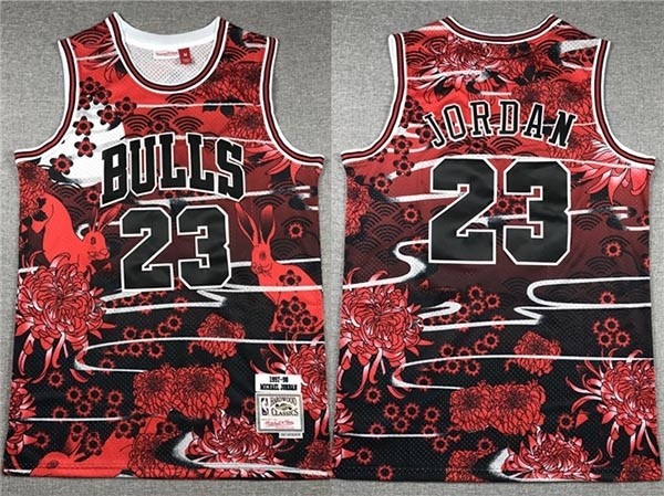 Men's Chicago Bulls #23 Michael Jordan Year Of the Rabbit Red Hardwood Classics Jersey