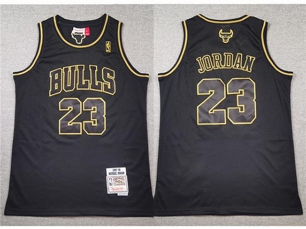 Men's Chicago Bulls #23 Michael Jordan Black Gold Hardwood Classics Jersey