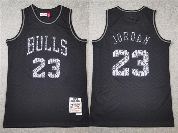 Men's Chicago Bulls #23 Michael Jordan Black Snakeskin Hardwood Classics Jersey