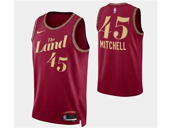 Men's Cleveland Cavaliers #45 Donovan Mitchell Wine 2023-24 City Edition Stitched Jersey