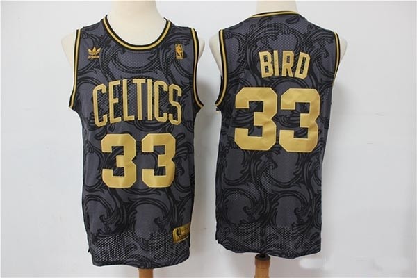 NBA Boston Celtics #33 Larry Bird Black Gold Nike jersey