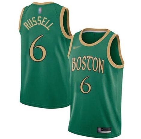 Men's Boston Celtics #6 Bill Russell Green Gold Stitched Basketball Jerseys