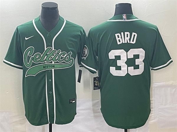 Men's Boston Celtics #33 Larry Bird Green Stitched Baseball Jersey