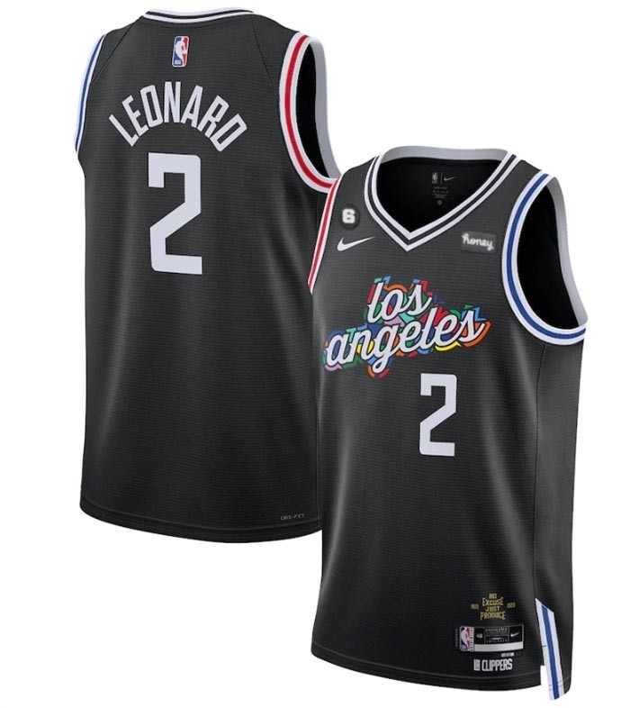 Men's Los Angeles Clippers #2 Kawhi Leonard Black 2022-23 City Edition With NO.6 Patch Stitched Jersey