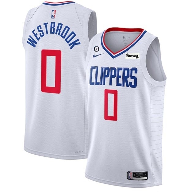 Men's Los Angeles Clippers #0 Russell Westbrook White With NO