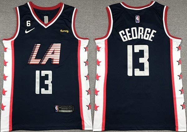 Men's Los Angeles Clippers #13 Paul George Navy 2022-23 City Edition With NO.6 Patch Stitched Jersey