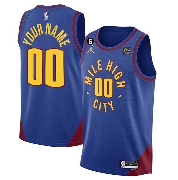 Men's Denver Nuggets Active Player Custom Blue 2022 23 Statement Edition With NO.6 Patch Stitched Jersey(Name and number remark in comment column)