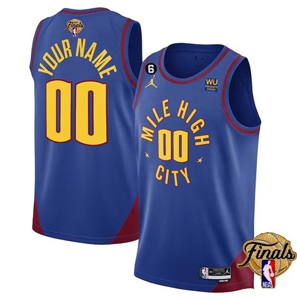 Men's Denver Nuggets Active Player Custom Blue 2023 Finals Statement Edition With NO.6 Patch Stitched Basketball Jersey(Name and number remark in comment column)